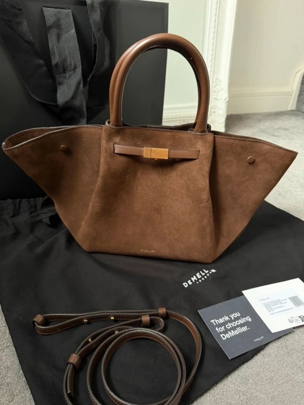 DeMellier Midi New York Dark Brown Suede Shoulder Bag